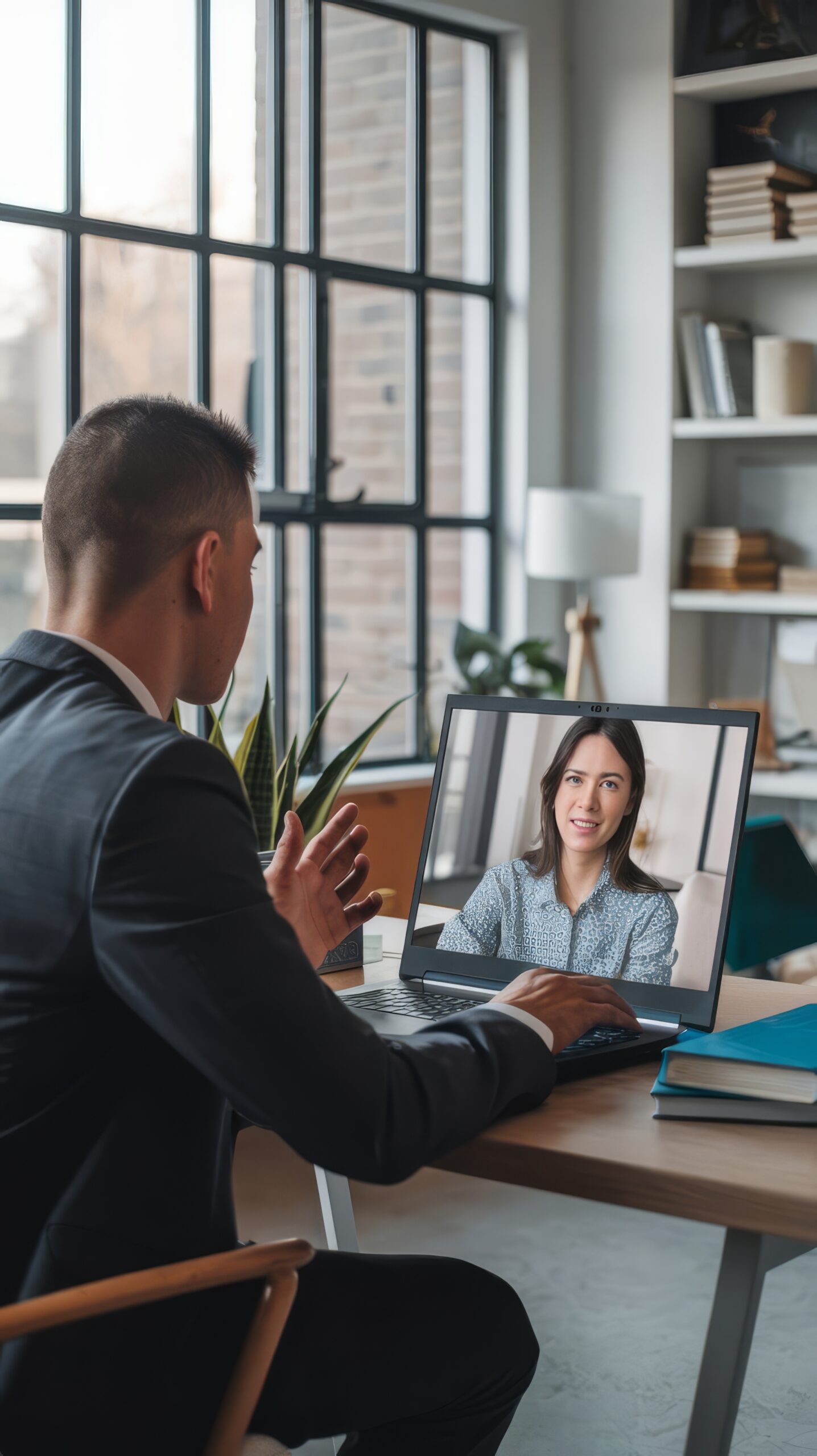 empleado-de-una-startup-que-utiliza-una-llamada-de-video-remota-en-una-computadora-portatil-para-hablar-con-un-colega-en-el-trabajo empleado-de-una-startup-que-utiliza-una-llamada-de-video-remota-en-una-computadora-portatil-para-hablar-con-un-colega-en-el-trabajo